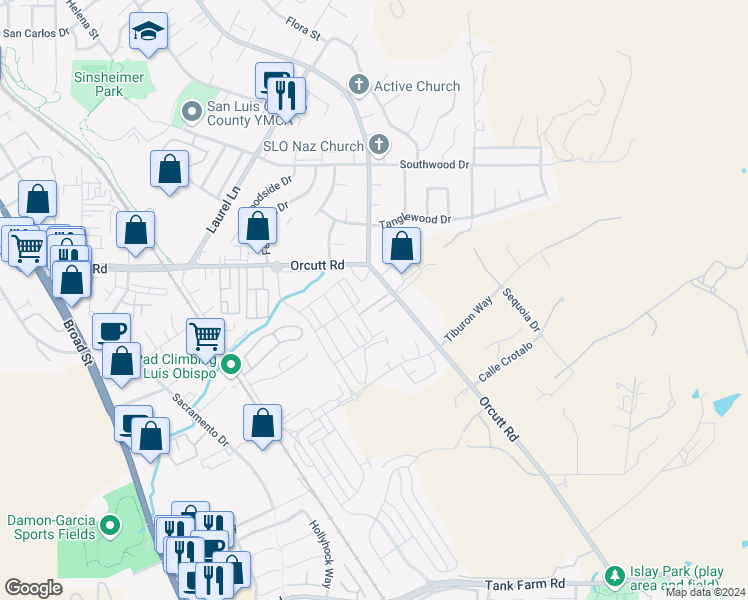 map of restaurants, bars, coffee shops, grocery stores, and more near 1454 Quarry Court in San Luis Obispo