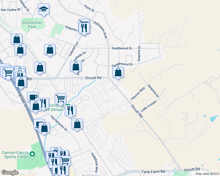 map of restaurants, bars, coffee shops, grocery stores, and more near 1454 Quarry Court in San Luis Obispo