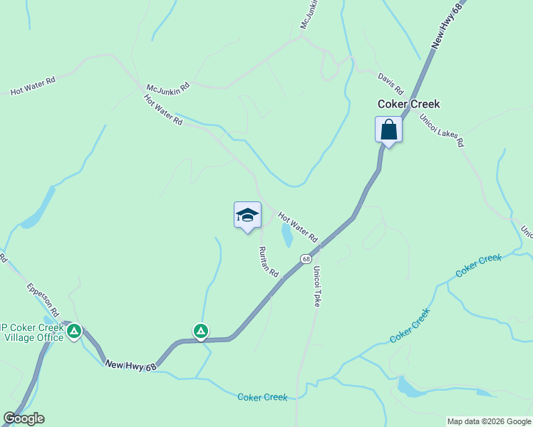 map of restaurants, bars, coffee shops, grocery stores, and more near 207 Hot Water Road in Tellico Plains