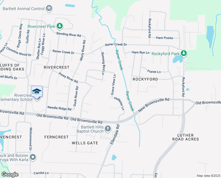 map of restaurants, bars, coffee shops, grocery stores, and more near 4921 Grace View Lane in Memphis