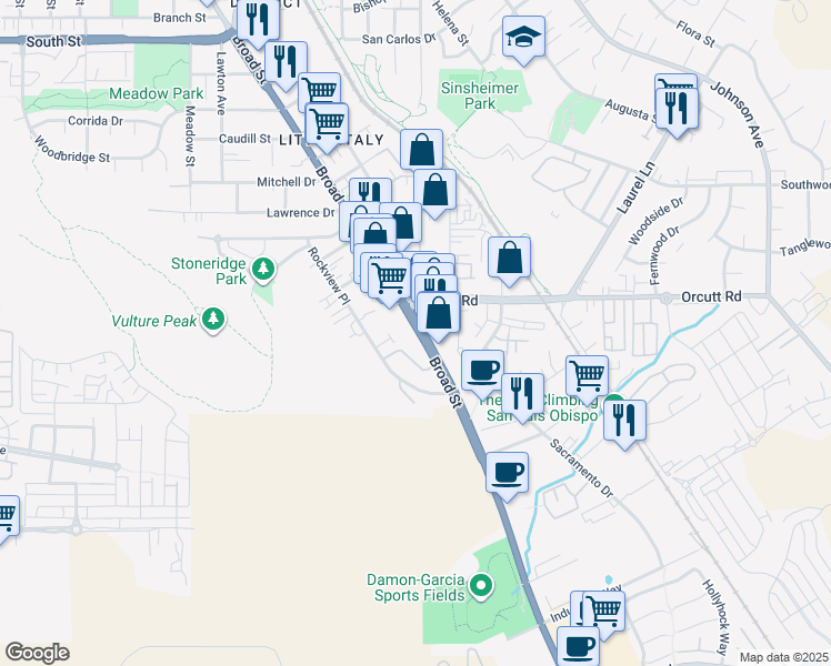 map of restaurants, bars, coffee shops, grocery stores, and more near 3281 Broad Street in San Luis Obispo
