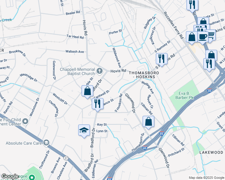 map of restaurants, bars, coffee shops, grocery stores, and more near 812 Cantwell Street in Charlotte