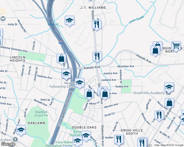 map of restaurants, bars, coffee shops, grocery stores, and more near 3023 Statesville Avenue in Charlotte