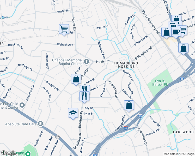 map of restaurants, bars, coffee shops, grocery stores, and more near 812 Cantwell Street in Charlotte