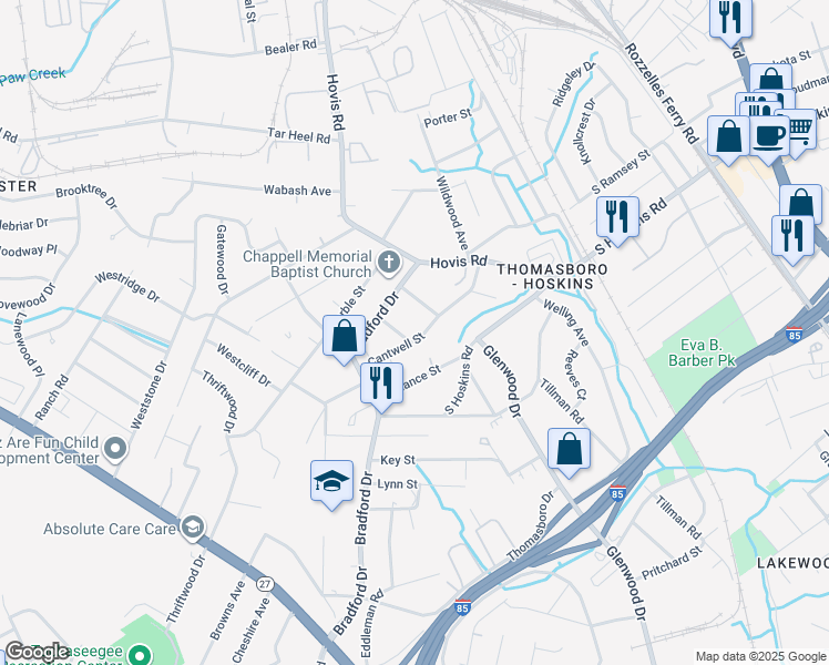 map of restaurants, bars, coffee shops, grocery stores, and more near in Charlotte