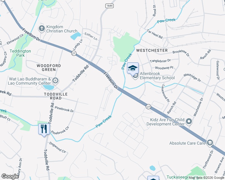 map of restaurants, bars, coffee shops, grocery stores, and more near 4925 Freedom Drive in Charlotte