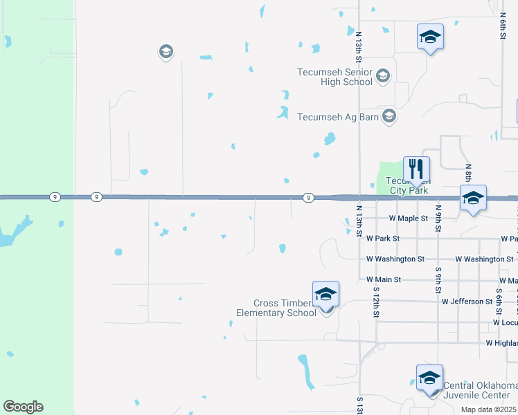 map of restaurants, bars, coffee shops, grocery stores, and more near 305 North Hurst Lane in Tecumseh