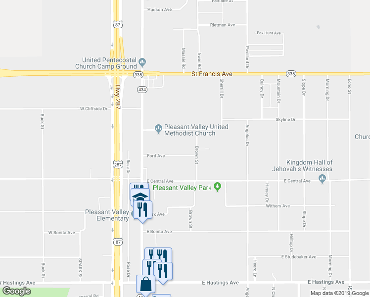 map of restaurants, bars, coffee shops, grocery stores, and more near 341 Ford Avenue in Amarillo