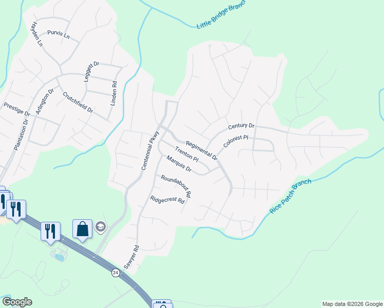 map of restaurants, bars, coffee shops, grocery stores, and more near 163 Trenton Place in Cameron