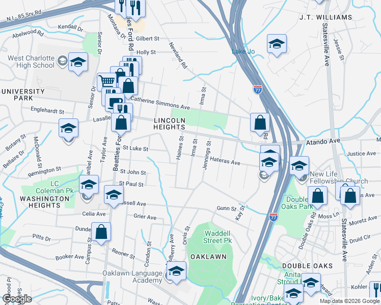 map of restaurants, bars, coffee shops, grocery stores, and more near in Charlotte