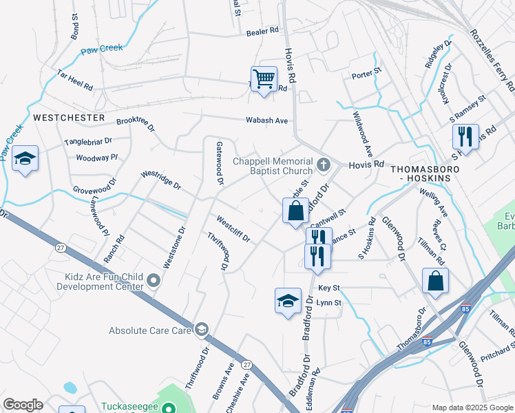 map of restaurants, bars, coffee shops, grocery stores, and more near 1031 Lewiston Avenue in Charlotte