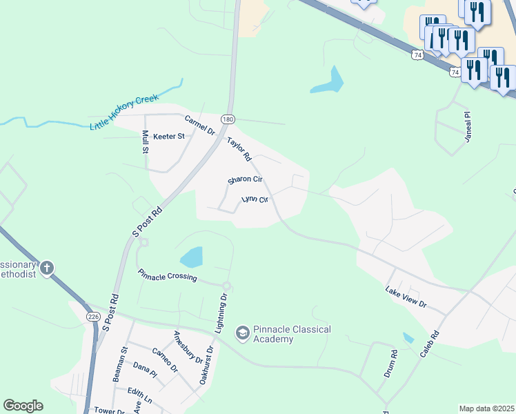 map of restaurants, bars, coffee shops, grocery stores, and more near 4024 Lynn Circle in Shelby