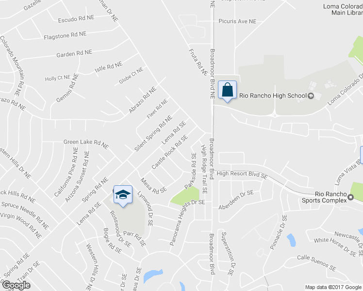 map of restaurants, bars, coffee shops, grocery stores, and more near 64 Castle Rock Road Southeast in Rio Rancho