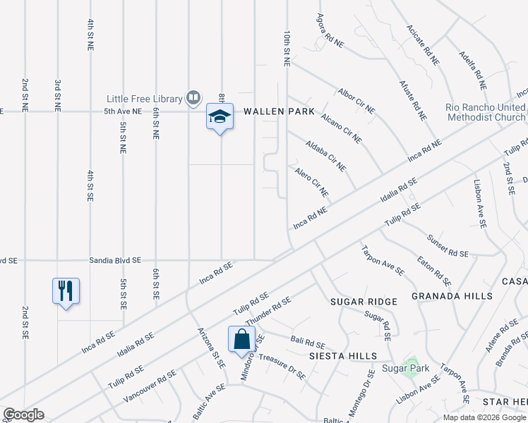 map of restaurants, bars, coffee shops, grocery stores, and more near 105 Landing Trail in Rio Rancho