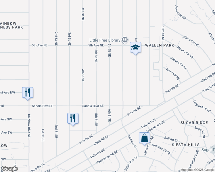 map of restaurants, bars, coffee shops, grocery stores, and more near 6th Street Northeast in Rio Rancho