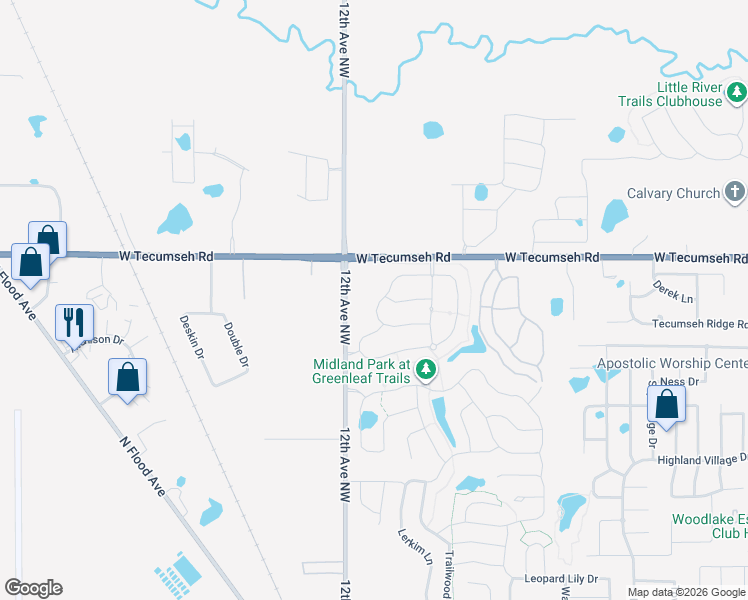 map of restaurants, bars, coffee shops, grocery stores, and more near 3420 Bear Mountain Drive in Norman