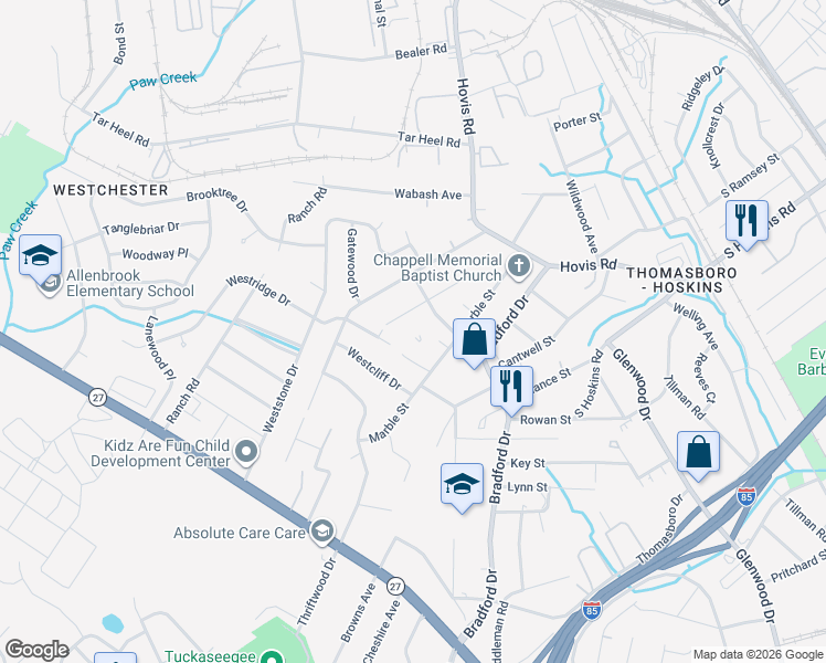 map of restaurants, bars, coffee shops, grocery stores, and more near 1031 Lewiston Avenue in Charlotte