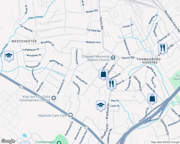 map of restaurants, bars, coffee shops, grocery stores, and more near 1031 Lewiston Avenue in Charlotte