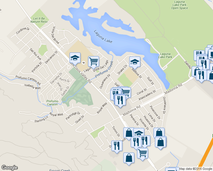 map of restaurants, bars, coffee shops, grocery stores, and more near 1320 Cavalier Lane in San Luis Obispo