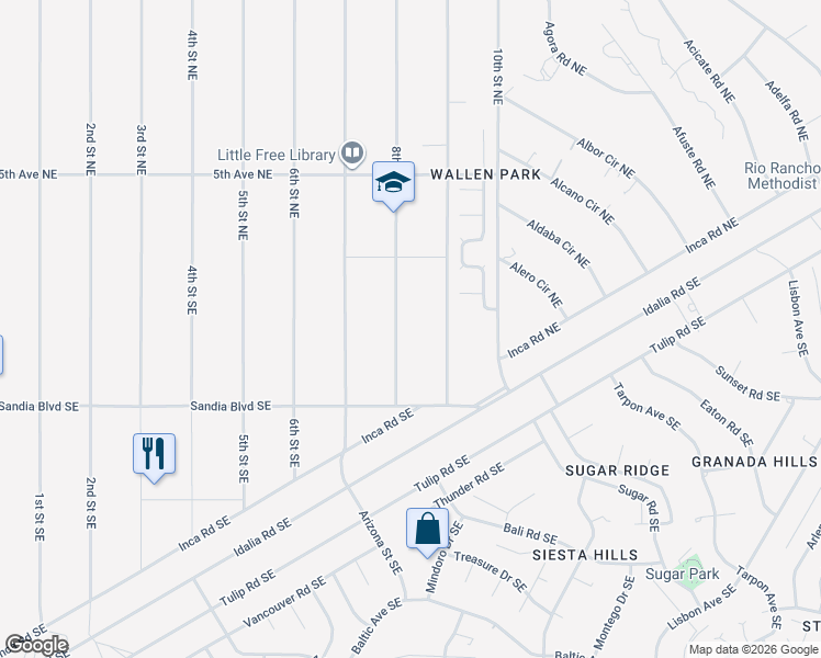 map of restaurants, bars, coffee shops, grocery stores, and more near 8th Street Northeast in Rio Rancho