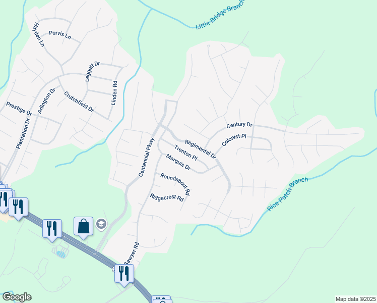 map of restaurants, bars, coffee shops, grocery stores, and more near 100 Trenton Place in Cameron