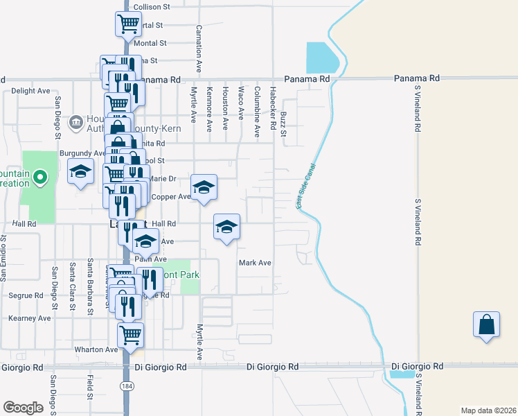 map of restaurants, bars, coffee shops, grocery stores, and more near 10409 Tatum Street in Lamont