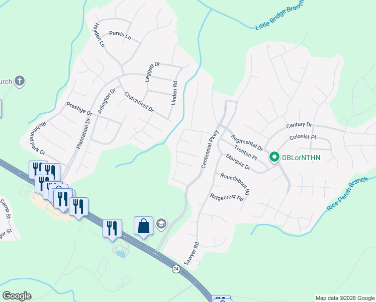 map of restaurants, bars, coffee shops, grocery stores, and more near 55 Red Coat Drive in Cameron
