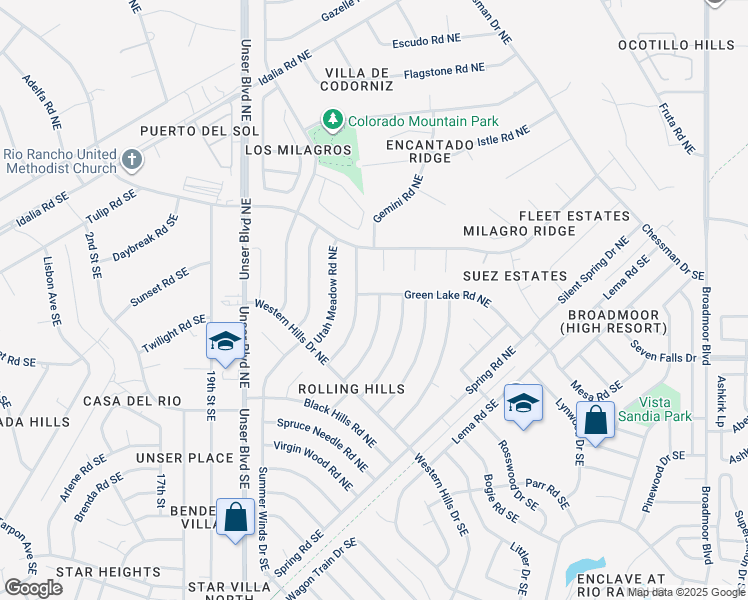 map of restaurants, bars, coffee shops, grocery stores, and more near 111 Idaho Creek Road Northeast in Rio Rancho