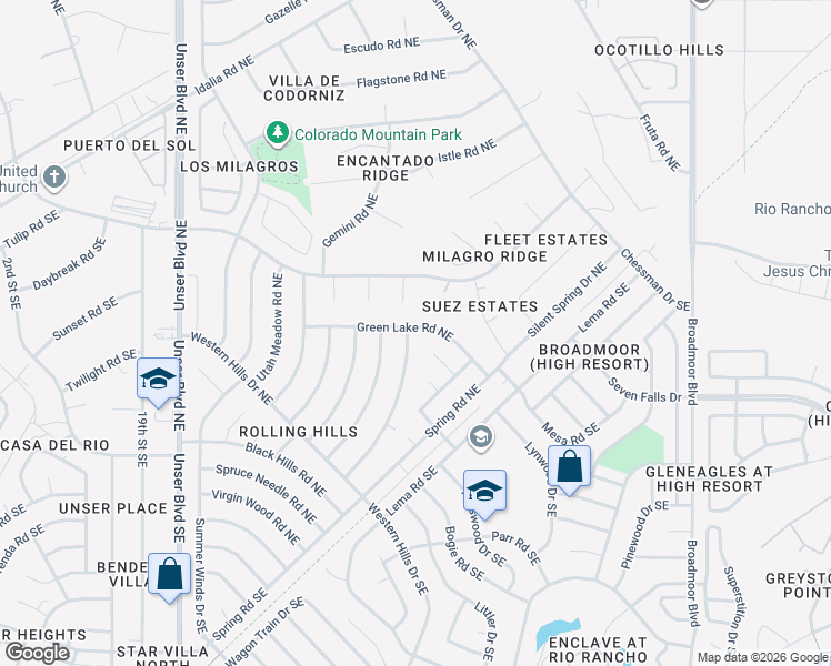 map of restaurants, bars, coffee shops, grocery stores, and more near 124 Arizona Sunset Rd NE in Rio Rancho