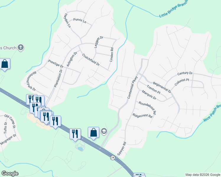 map of restaurants, bars, coffee shops, grocery stores, and more near 112 Bicentennial Way in Cameron