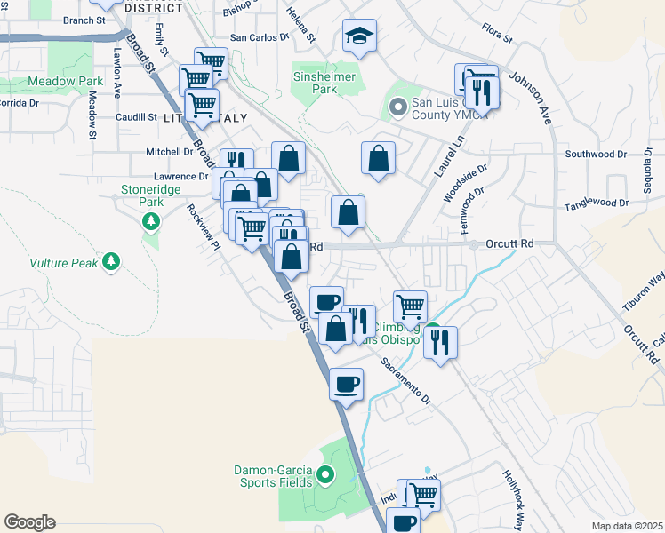 map of restaurants, bars, coffee shops, grocery stores, and more near 3242 Fennel Lane in San Luis Obispo