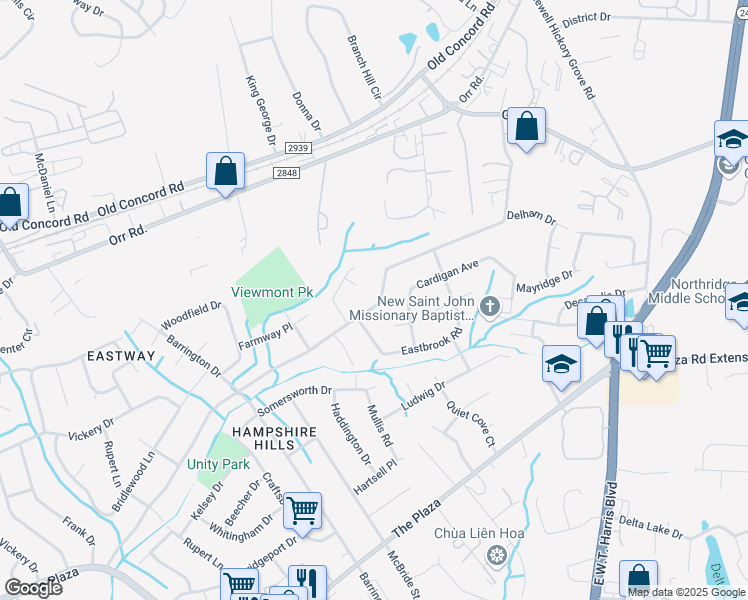 map of restaurants, bars, coffee shops, grocery stores, and more near 6735 Cove Creek Drive in Charlotte