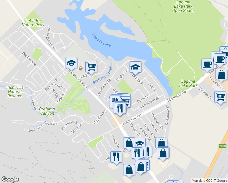 map of restaurants, bars, coffee shops, grocery stores, and more near 1396 Cavalier Lane in San Luis Obispo