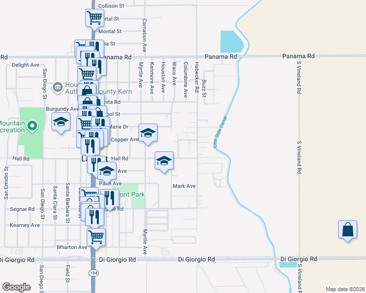 map of restaurants, bars, coffee shops, grocery stores, and more near 10409 Tatum Street in Lamont