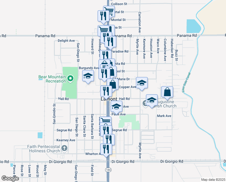 map of restaurants, bars, coffee shops, grocery stores, and more near 10405 Main Street in Lamont