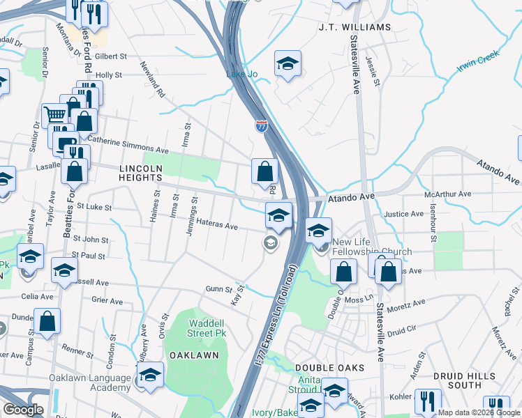 map of restaurants, bars, coffee shops, grocery stores, and more near 1323 Lasalle St in Charlotte