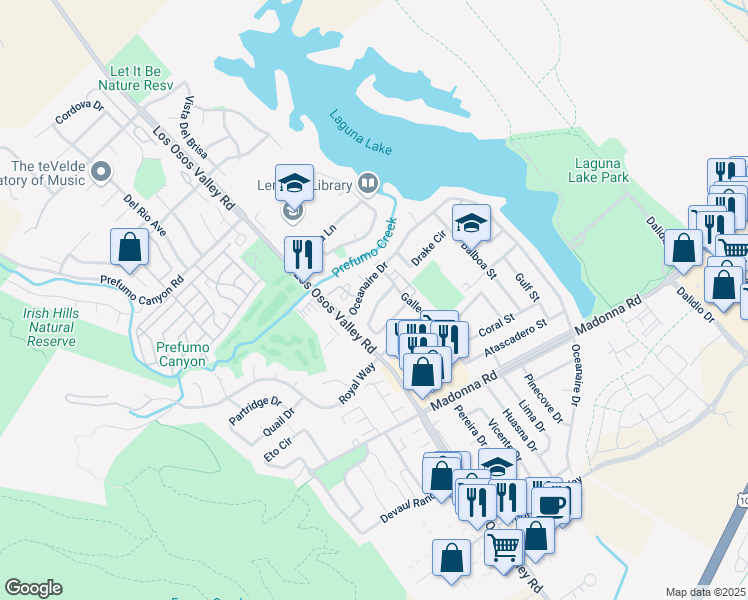 map of restaurants, bars, coffee shops, grocery stores, and more near 1320 Cavalier Lane in San Luis Obispo