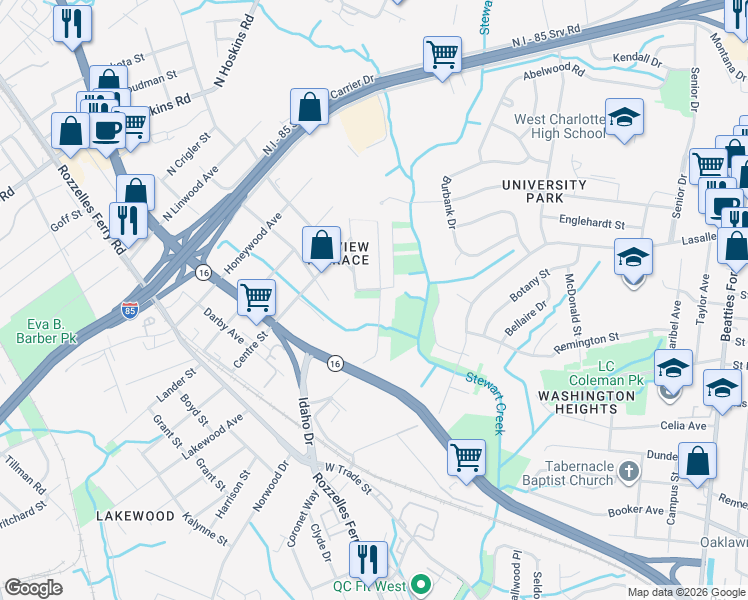 map of restaurants, bars, coffee shops, grocery stores, and more near in Charlotte