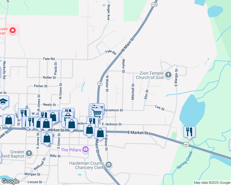 map of restaurants, bars, coffee shops, grocery stores, and more near 508 North Water Street in Bolivar