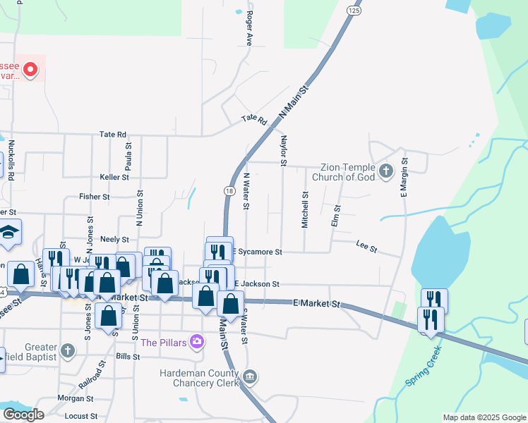 map of restaurants, bars, coffee shops, grocery stores, and more near 508 North Water Street in Bolivar