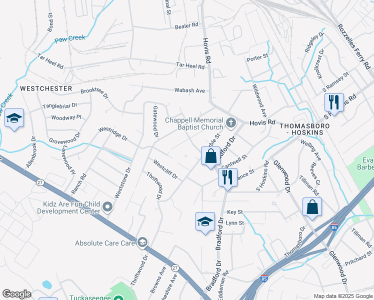 map of restaurants, bars, coffee shops, grocery stores, and more near 1031 Lewiston Avenue in Charlotte