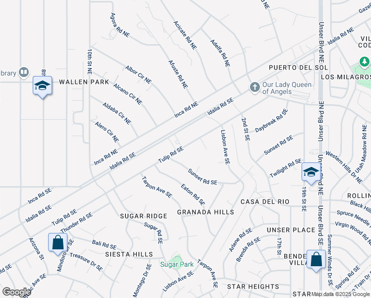 map of restaurants, bars, coffee shops, grocery stores, and more near 1400 Tulip Road Southeast in Rio Rancho