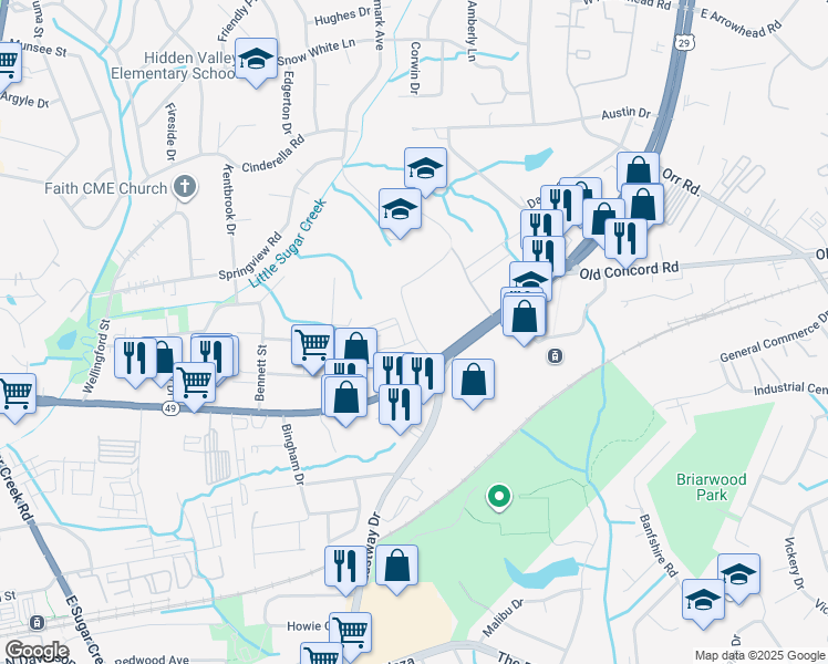 map of restaurants, bars, coffee shops, grocery stores, and more near 498 West Eastway Drive in Charlotte