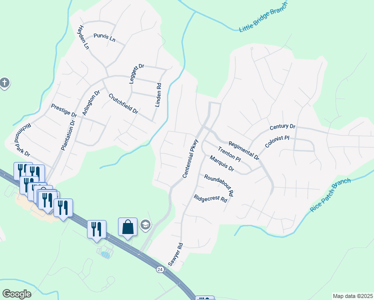map of restaurants, bars, coffee shops, grocery stores, and more near 71 New London Harbor in Cameron