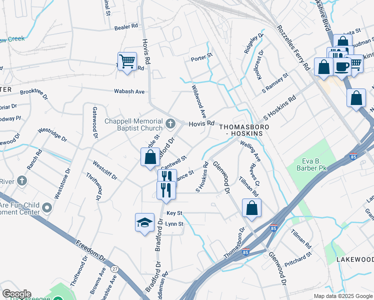 map of restaurants, bars, coffee shops, grocery stores, and more near 812 Cantwell Street in Charlotte