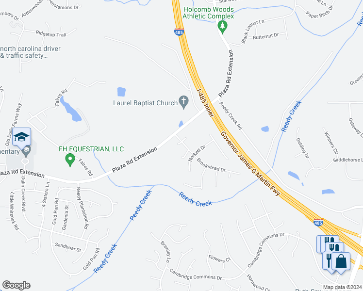 map of restaurants, bars, coffee shops, grocery stores, and more near 11610 Brockley Court in Charlotte