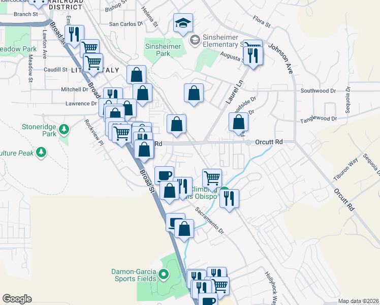 map of restaurants, bars, coffee shops, grocery stores, and more near 906 Bay Leaf Drive in San Luis Obispo