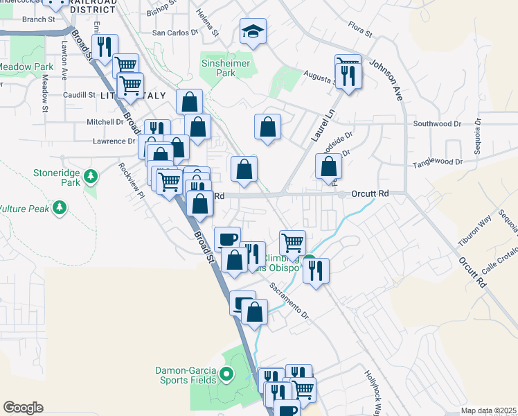 map of restaurants, bars, coffee shops, grocery stores, and more near 906 Bay Leaf Drive in San Luis Obispo