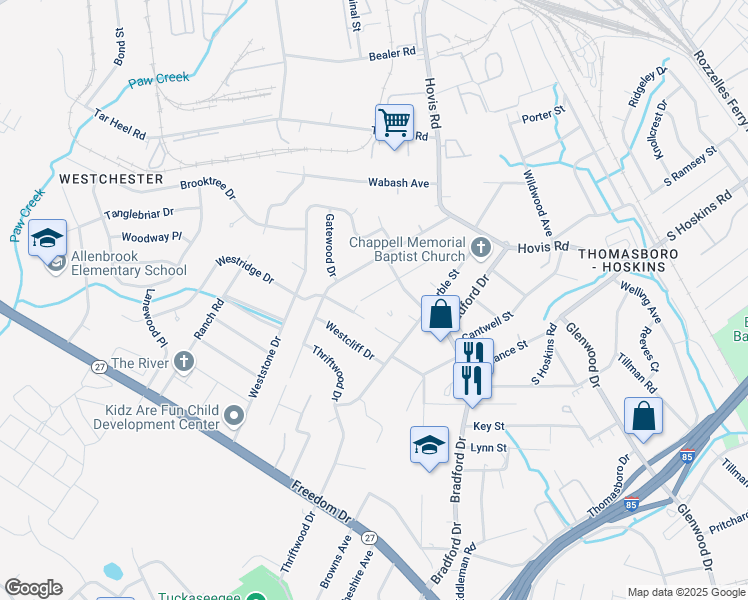 map of restaurants, bars, coffee shops, grocery stores, and more near 1031 Lewiston Avenue in Charlotte