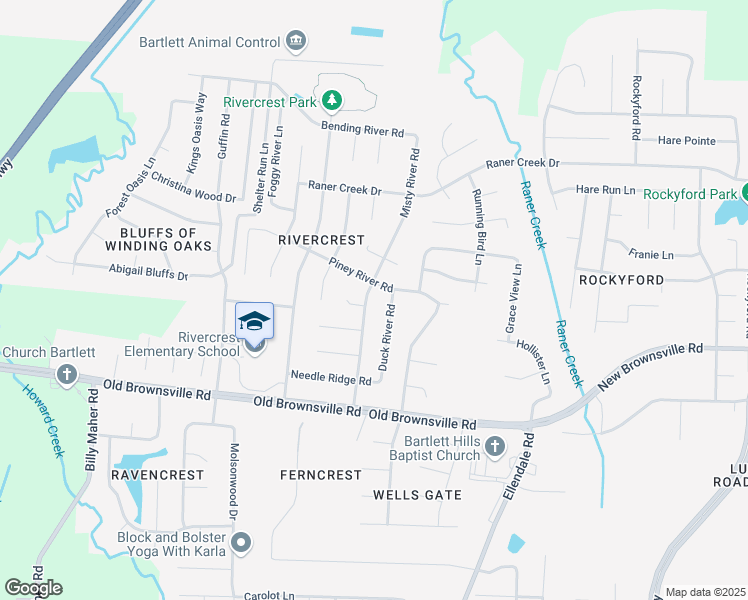map of restaurants, bars, coffee shops, grocery stores, and more near 4940 Misty River Road in Bartlett